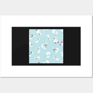 Cute Snowmen playing with snowballs Posters and Art